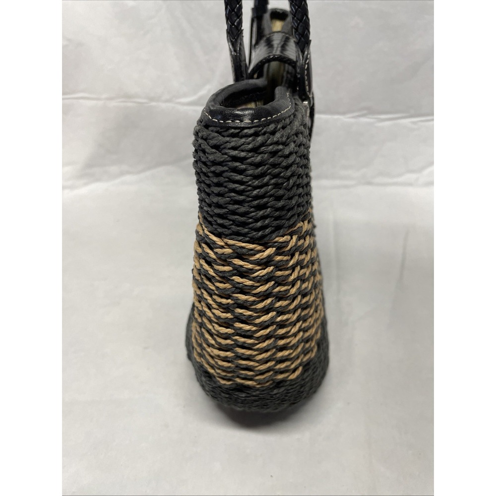 BRIGHTON Savannah Straw Tote Black & Beige Basket Weave Large Handbag Purse - Picture 7 of 8